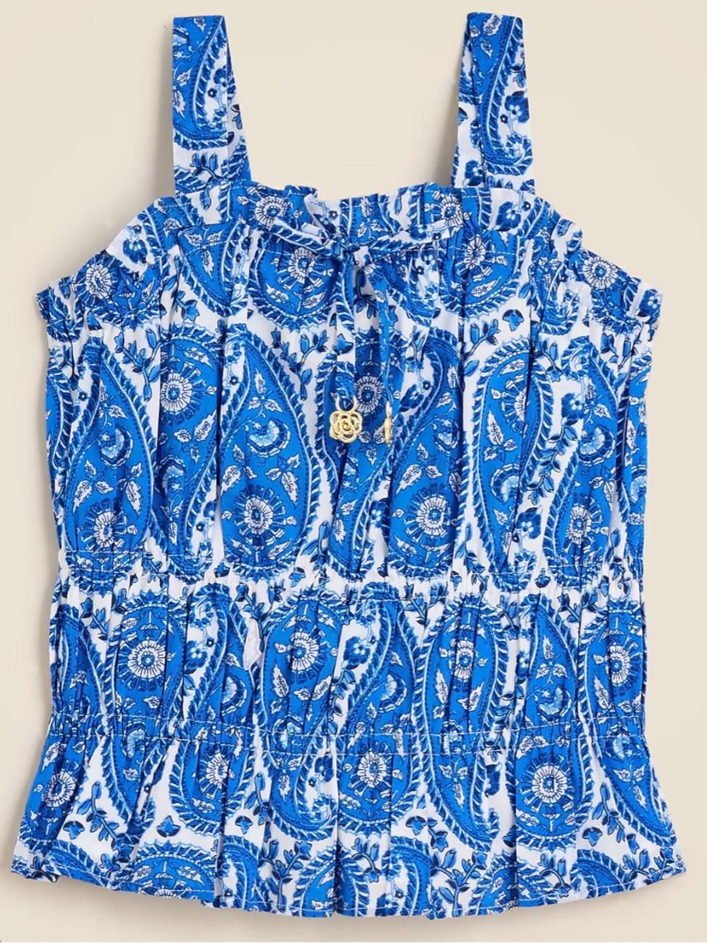 Crewcuts Blue Paisley Smocked Ruffle Trim Top